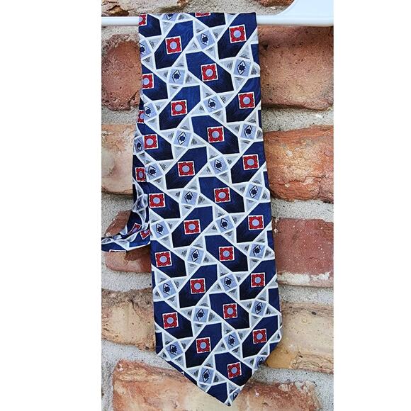 Christian Dior La Chemise Geometric Floral Silk Tie Gray Blue Red - Picture 1 of 5
